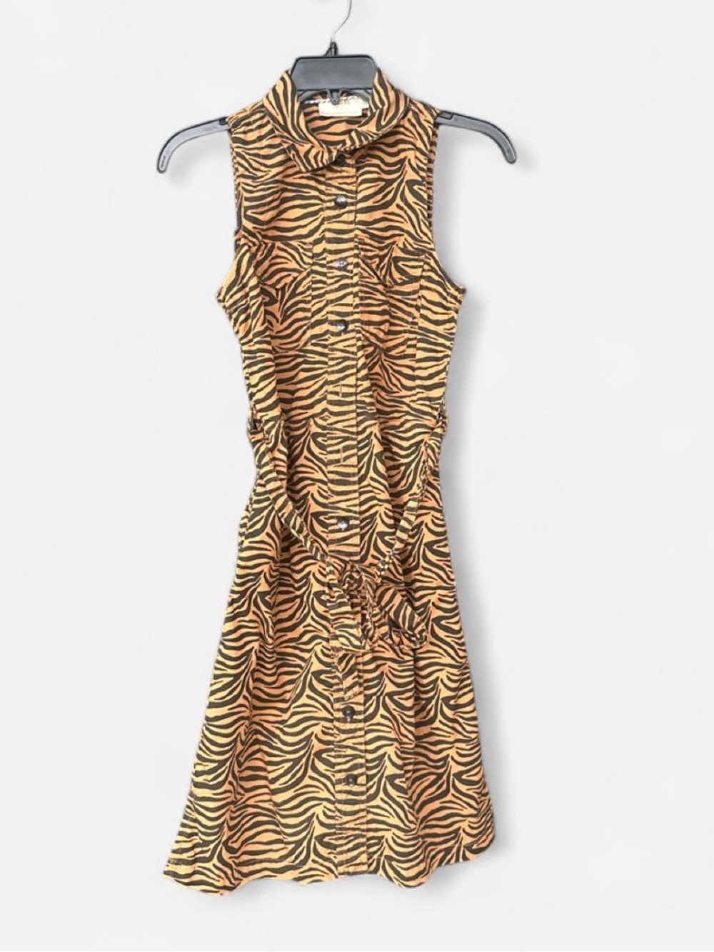 Anthropologie Maeve Sleeveless Tiger-Print Dress in Brown and Black